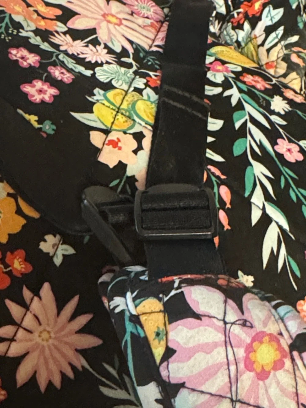 Vera Bradley Black Floral Quilted Backpack - Multi-Color Flower Print
